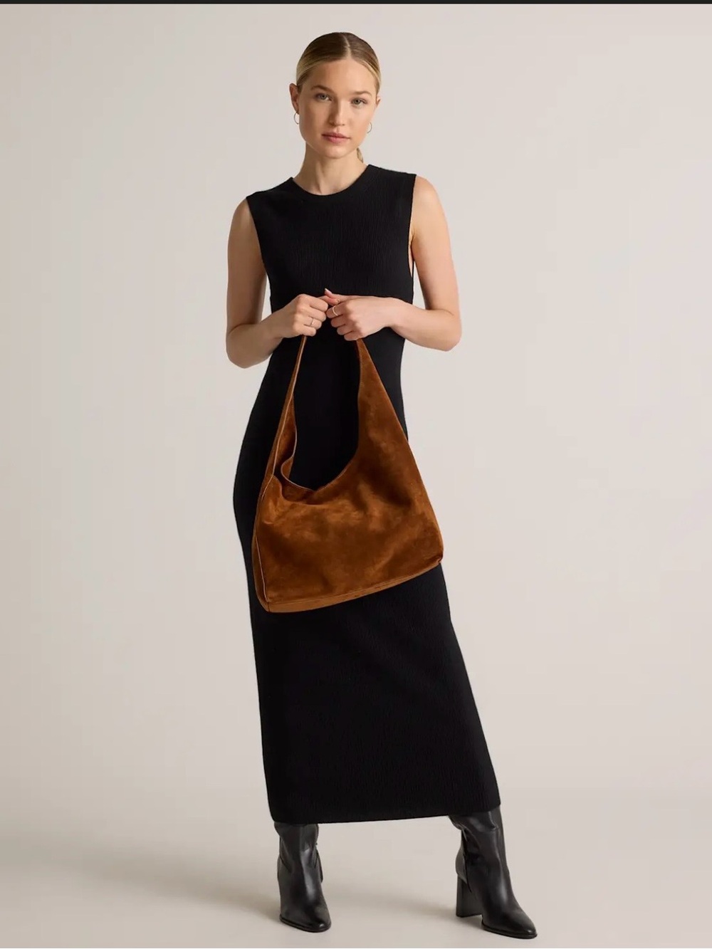 Quince Italian Suede slouchy Shoulder Bag - whiskey brown no dust bag 0388 - Picture 5 of 6